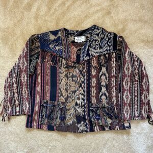 Wild Thing Wild Woman shawl Multi Pattern Fringe Patchwork Lagenlook Western XL